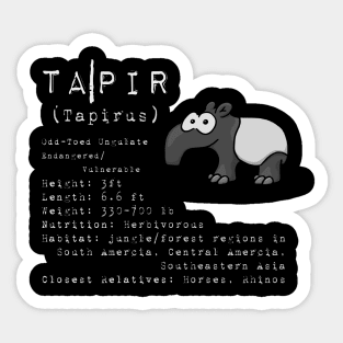 Funny Cartoon Tapir Fact Sheet Profile Description Sticker